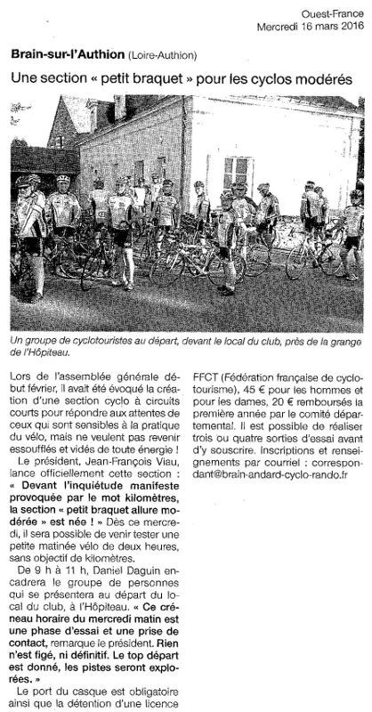 L'article du Ouest-France du 16 mars 2016